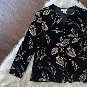 Vintage R&K Originals Black Velvet Gold Shimmer Leaf Top